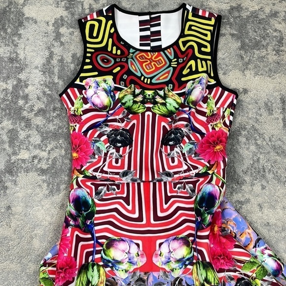 Clover Canyon Floral Maze Dress Scuba Fit and Flare Geo Multi Color Sz XS - Picture 10 of 14